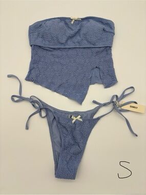 Seamolly Textured Strapless Bikini Set in Dusty Blue NWT